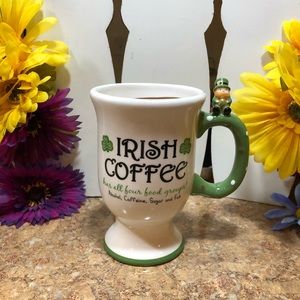 New Grasslands Road Irish Coffee Footed Mug With Leprechaun On Handle & Recipe